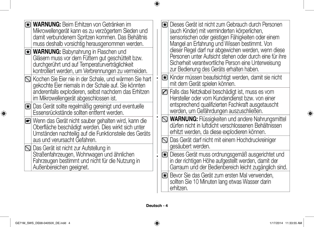 Samsung ME71M/XEG, GE71M/SWS manual Deutsch 