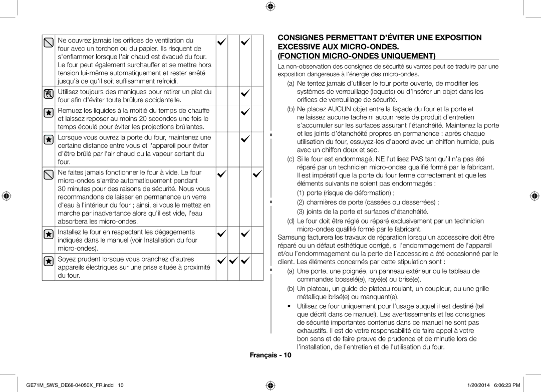 Samsung ME71M/XEG Évacué du four, Senflammer lorsque lair chaud est, Et se mettre hors, Le four peut également surchauffer 