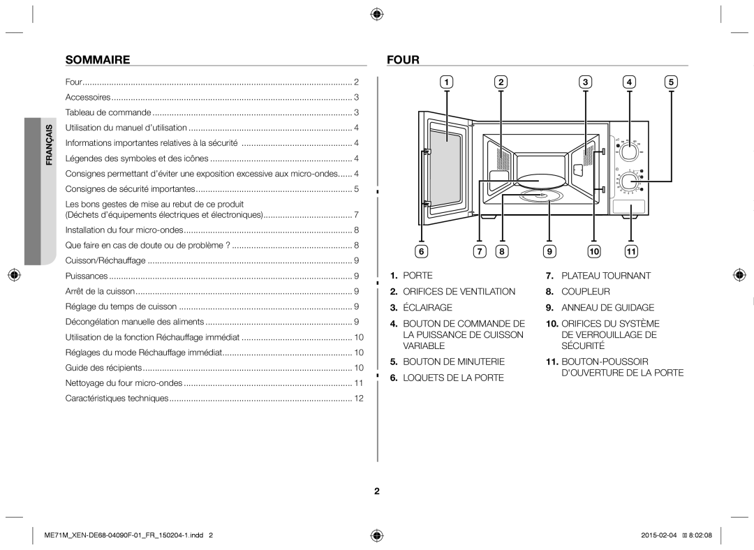 Samsung ME71M/XEG, ME71M/XEN manual Sommaire, Four, Les bons gestes de mise au rebut de ce produit 