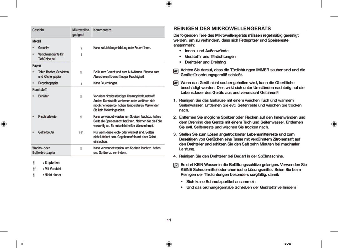 Samsung ME71M/XEN, ME71M/XEG manual Reinigen DES Mikrowellengeräts 