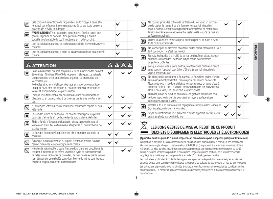 Samsung ME71M/XEN, ME71M/XEG manual Tant que celui-ci ne s’est pas refroidi 