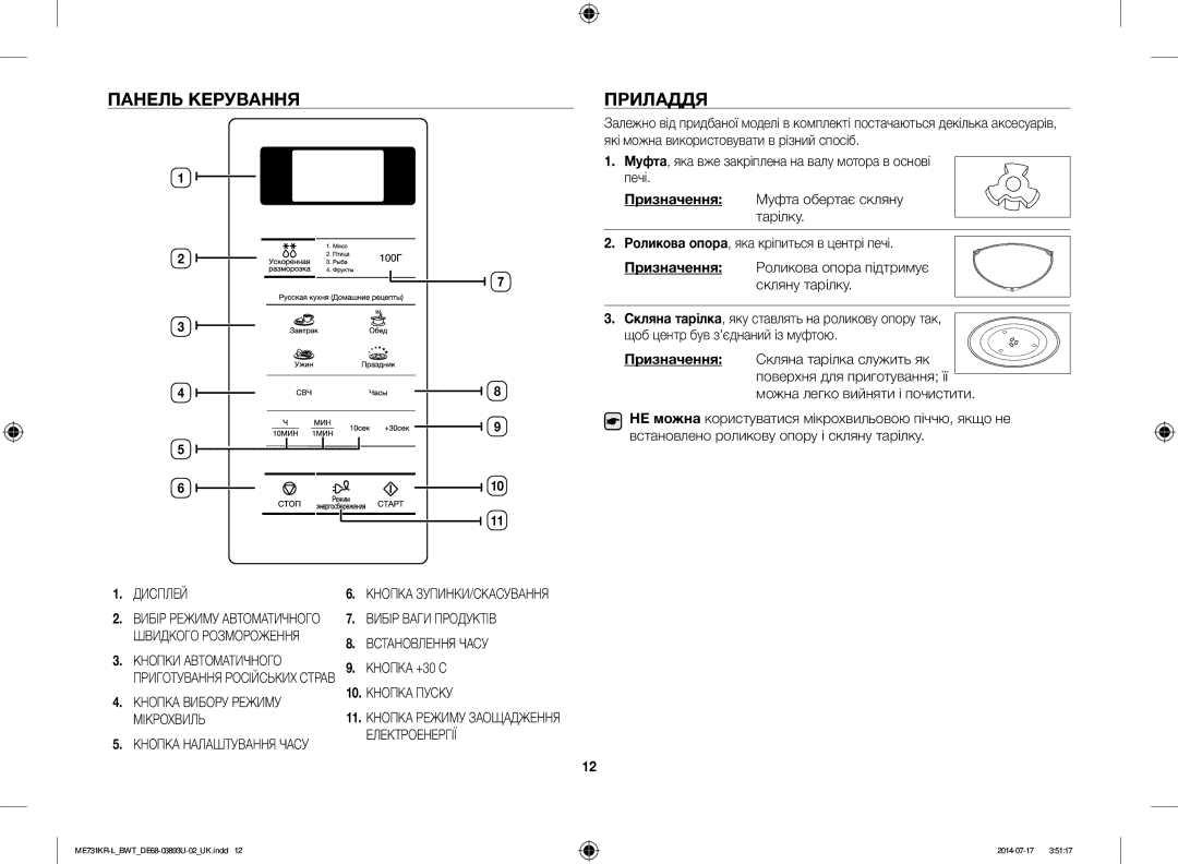 Samsung ME731KR-L/BWT manual Панель Керування, Приладдя 