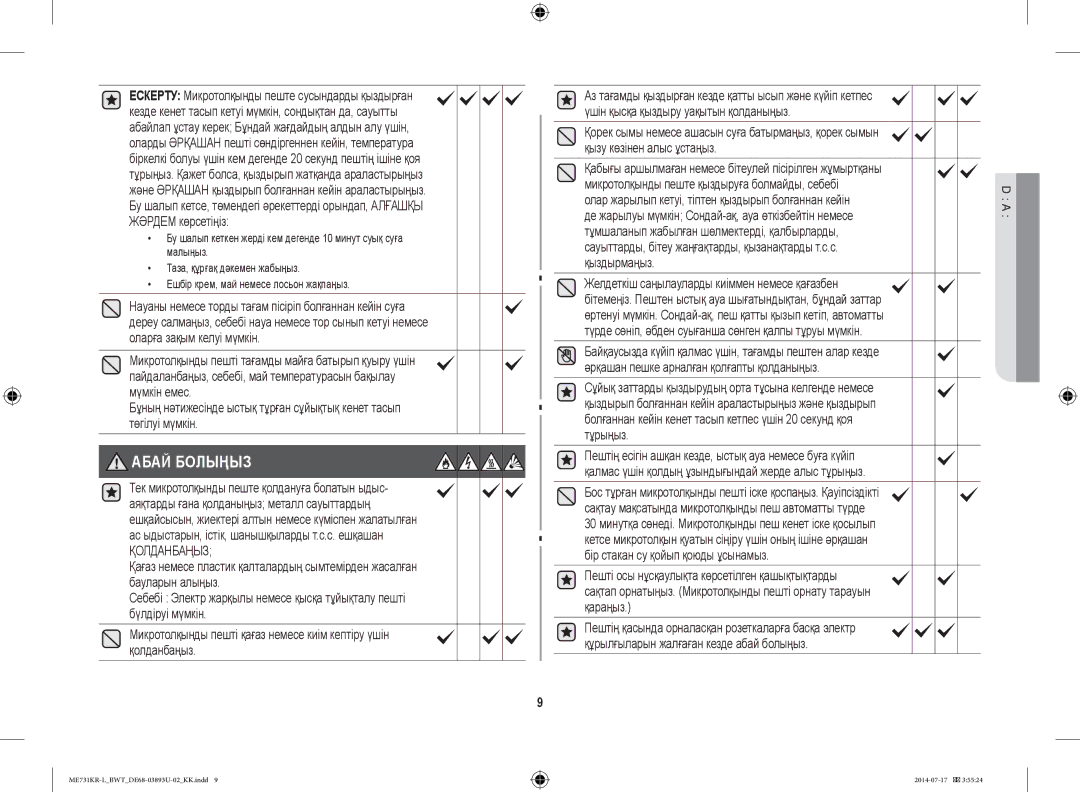 Samsung ME731KR-L/BWT manual Олар жарылып кетуі, тіптен қыздырып болғаннан кейін 