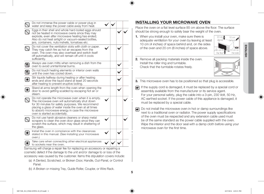 Samsung ME731K/SLI manual Installing Your Microwave Oven, When you install your oven, make sure there is 