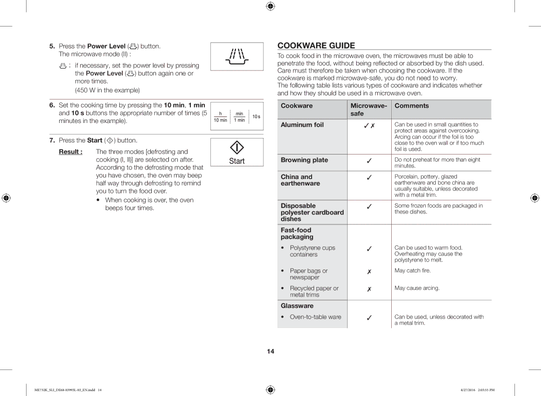 Samsung ME731K/SLI manual Cookware Guide 