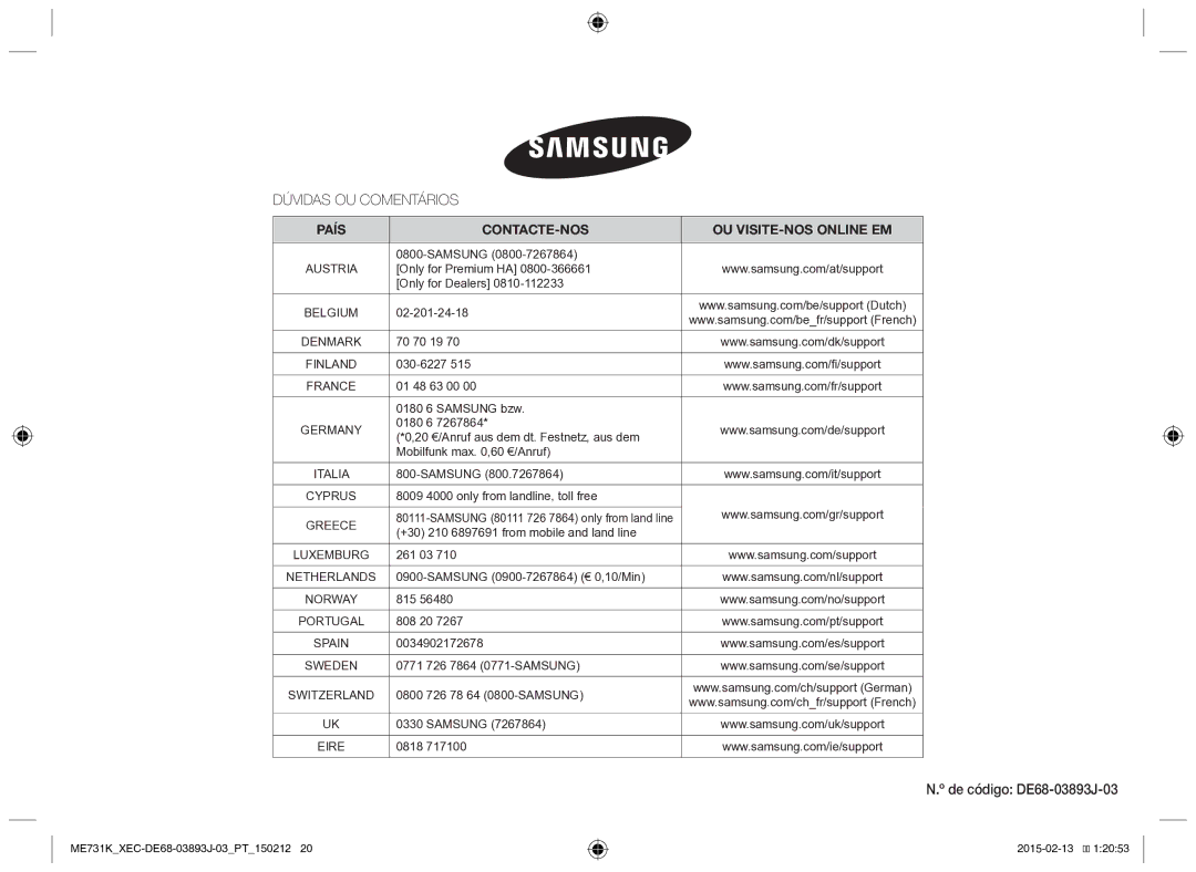 Samsung ME731K/XEC manual Dúvidas OU Comentários 