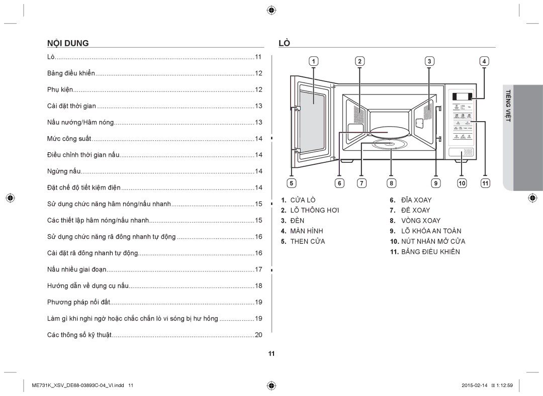 Samsung ME731K/XSV manual NỘI Dung 