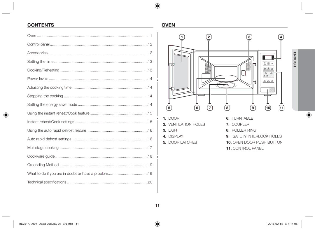 Samsung ME731K/XSV manual Contents, Oven 