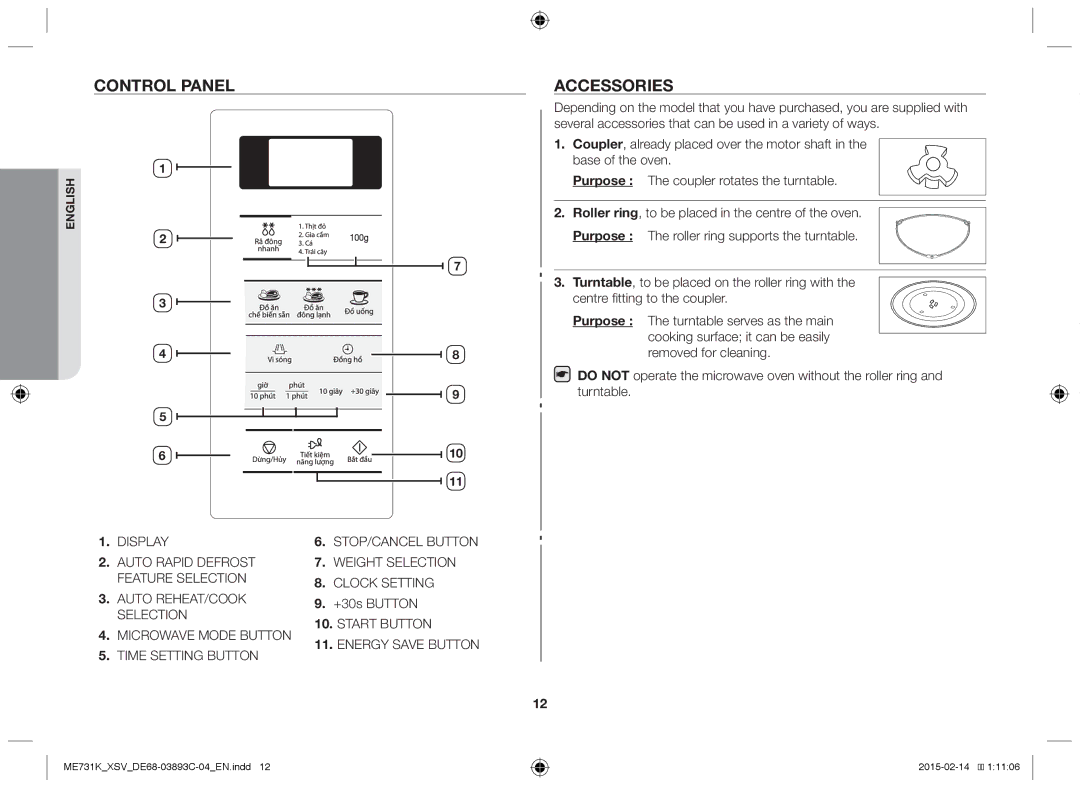 Samsung ME731K/XSV manual Control Panel, Accessories, +30s Button 