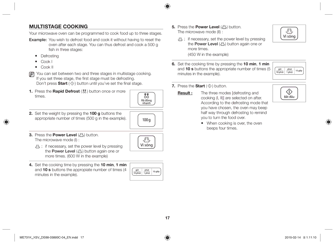 Samsung ME731K/XSV manual Multistage Cooking, Press the Power Level button Microwave mode 