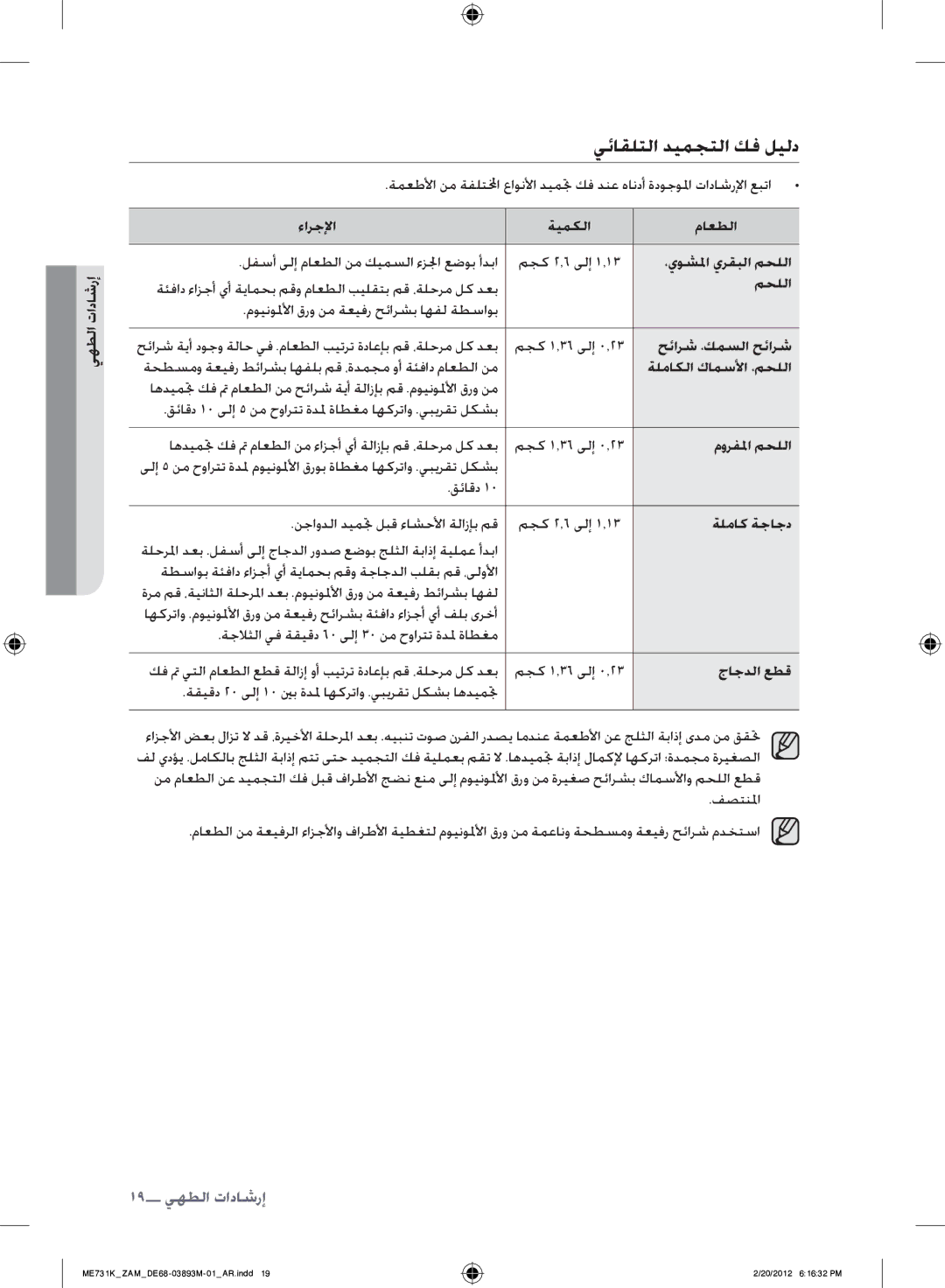 Samsung ME731K/ZAM manual يئاقلتلا ديمجتلا كف ليلد 