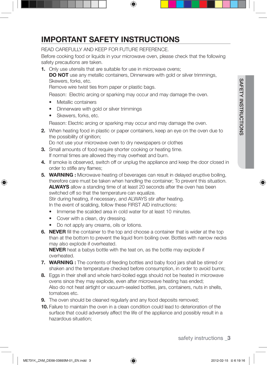 Samsung ME731K/ZAM manual Important safety instructions, Read Carefully and Keep for Future Reference 