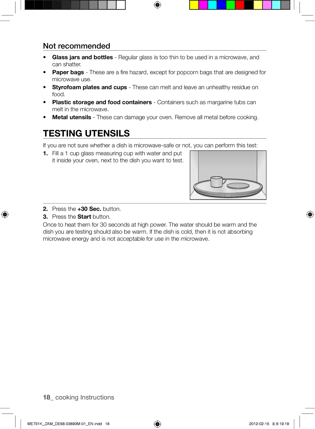 Samsung ME731K/ZAM manual Testing utensils, Not recommended 