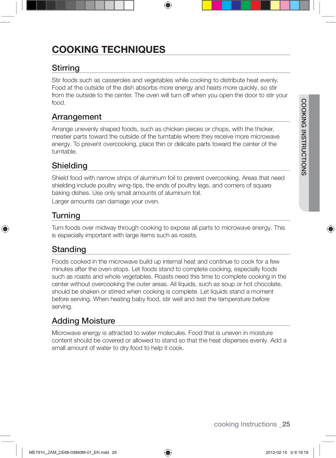 Samsung ME731K/ZAM manual Cooking techniques 