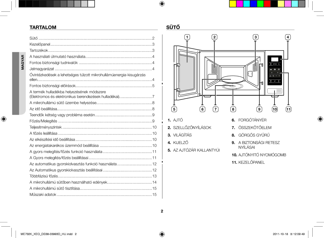 Samsung ME732K-B/XEO manual Tartalom, Sütő, Termék hulladékba helyezésének módszere 