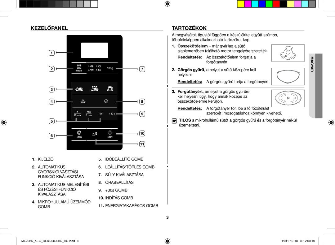 Samsung ME732K-B/XEO KEzElőpAnEl TARTozÉkok, Görgős gyűrű, amelyet a sütő közepére kell, Forgótányért Helyezni, +30s Gomb 