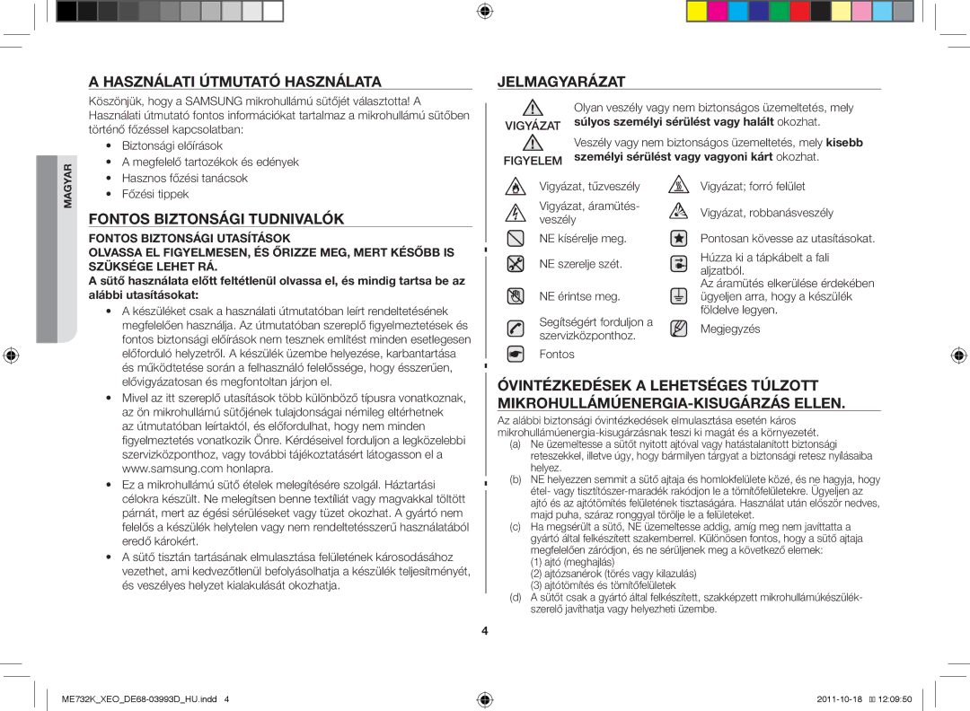 Samsung ME732K-B/XEO manual Használati útmutató használata, Jelmagyarázat, Fontos biztonsági tudnivalók 