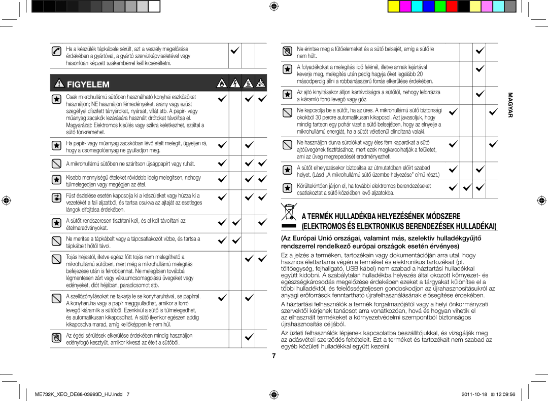 Samsung ME732K-B/XEO manual Figyelem, Kiáramló forró levegő vagy gőz 