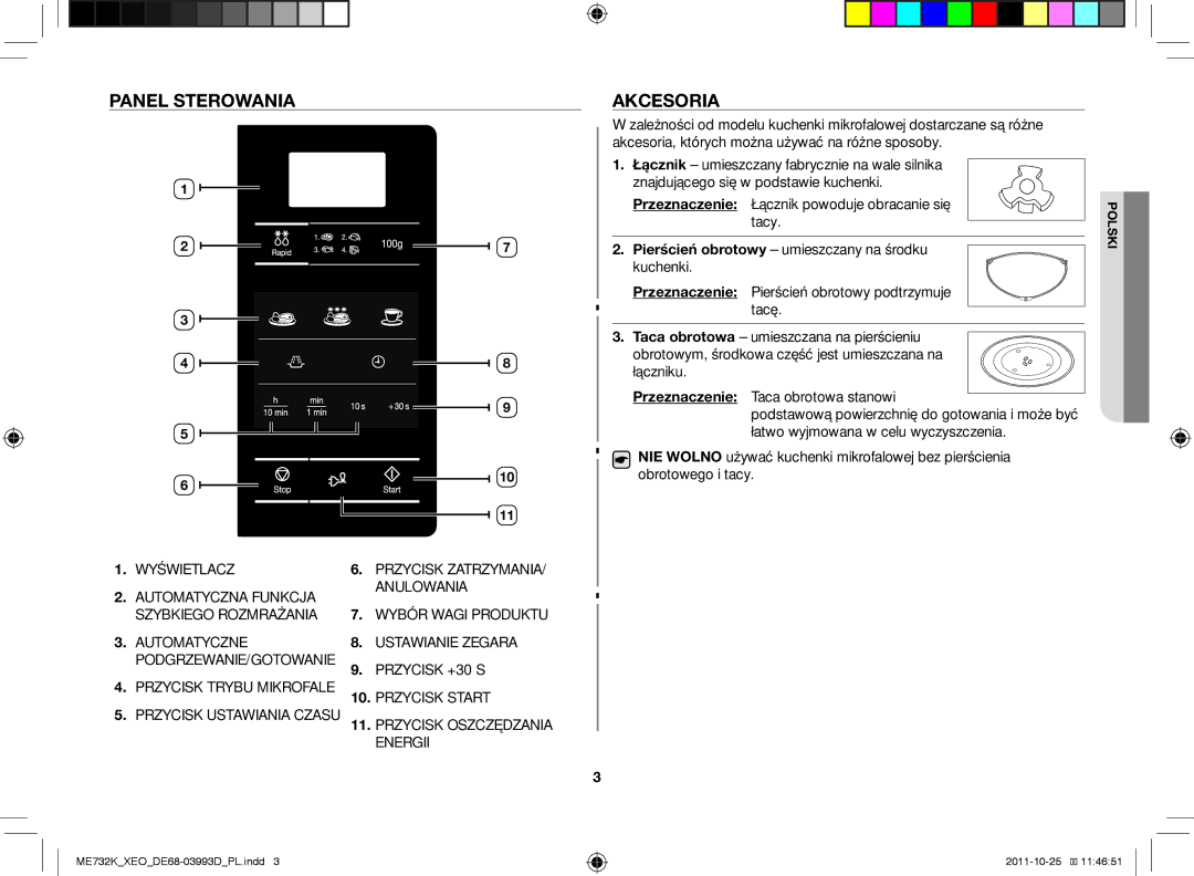 Samsung ME732K-B/XEO PaNeL SterOWaNIa AKceSOrIa, Tacy, Pierścień obrotowy umieszczany na środku Kuchenki, Przeznaczenie 