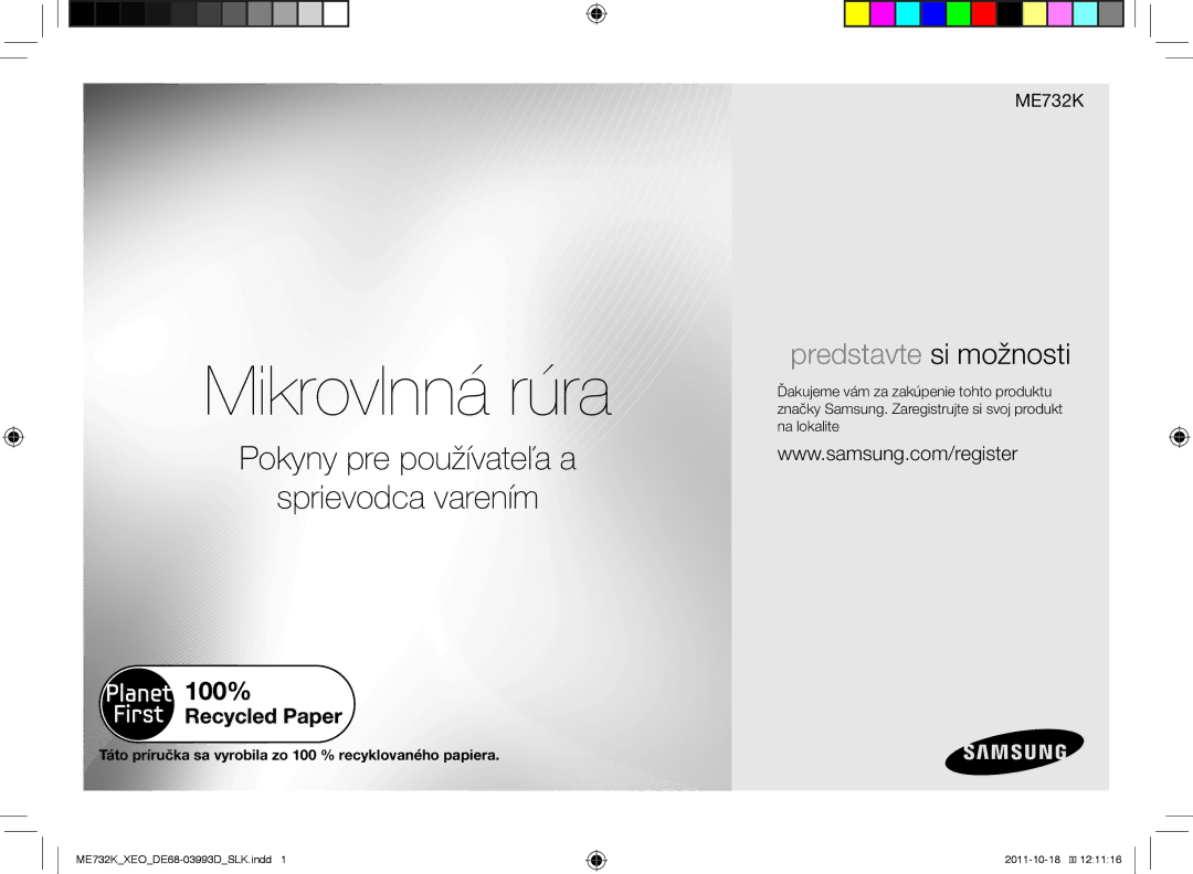 Samsung ME732K-B/XEO manual Mikrovlnná rúra, Táto príručka sa vyrobila zo 100 % recyklovaného papiera 