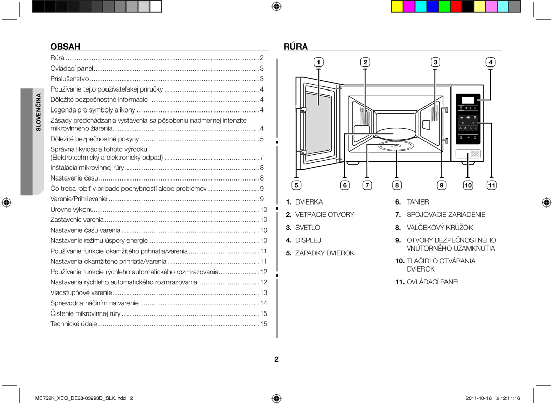 Samsung ME732K-B/XEO manual Obsah, Rúra, Správna likvidácia tohoto výrobku 