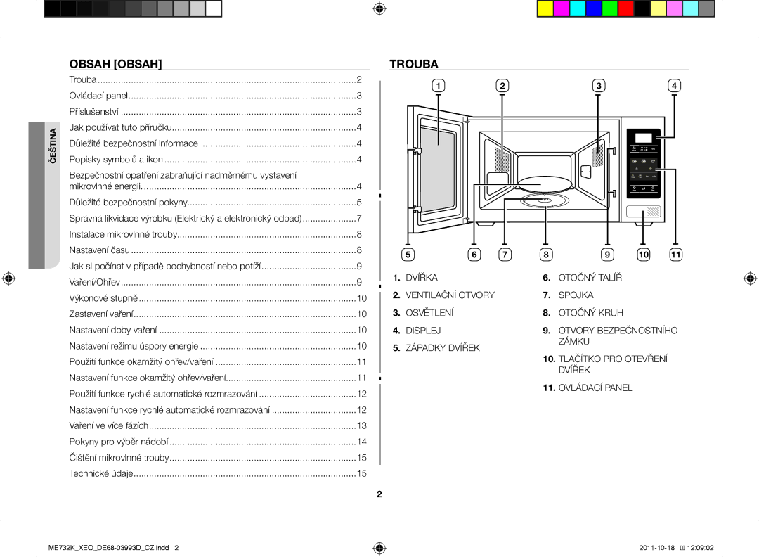 Samsung ME732K-B/XEO manual Obsah Obsah, Trouba, Bezpečnostní opatření zabraňující nadměrnému vystavení 