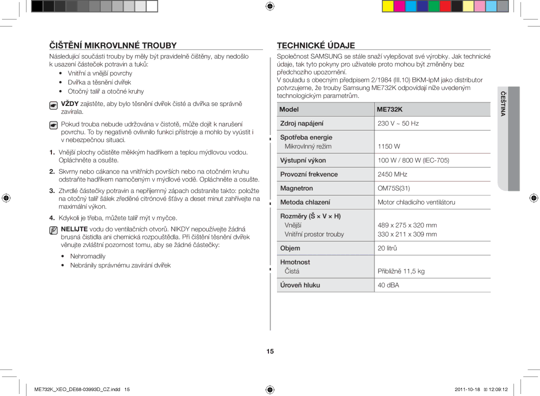 Samsung ME732K-B/XEO manual Čištění mikrovlnné trouby, Nehromadily Nebránily správnému zavírání dvířek 