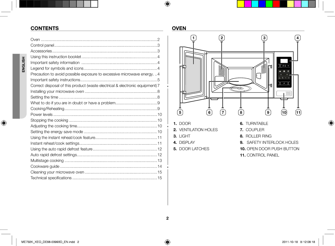 Samsung ME732K-B/XEO manual Contents, Oven 