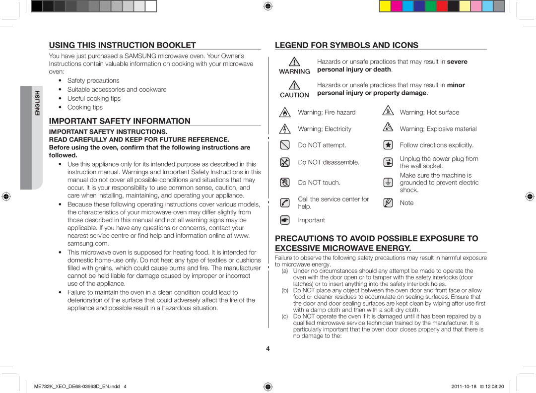 Samsung ME732K-B/XEO manual Using this instruction booklet, Important safety information 