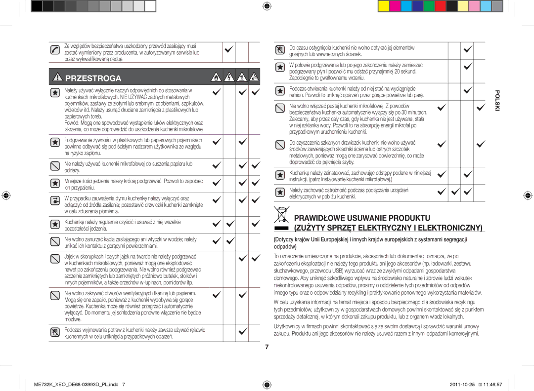 Samsung ME732K-B/XEO manual Przestroga, Nie wolno włączać pustej kuchenki mikrofalowej. Z powodów 