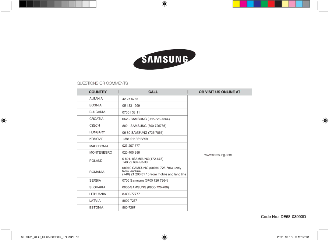 Samsung ME732K-B/XEO manual Code No. DE68-03993D 