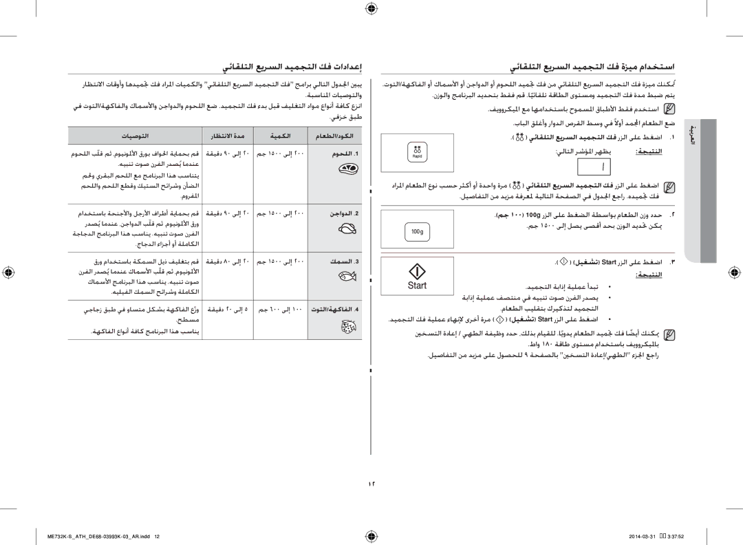 Samsung ME732K-S/XEO, ME732K-S/ATH, ME731K/ATH يئاقلتلا عيرسلا ديمجتلا كف تادادعإ, يئاقلتلا عيرسلا ديمجتلا كف ةزيم مادختسا 