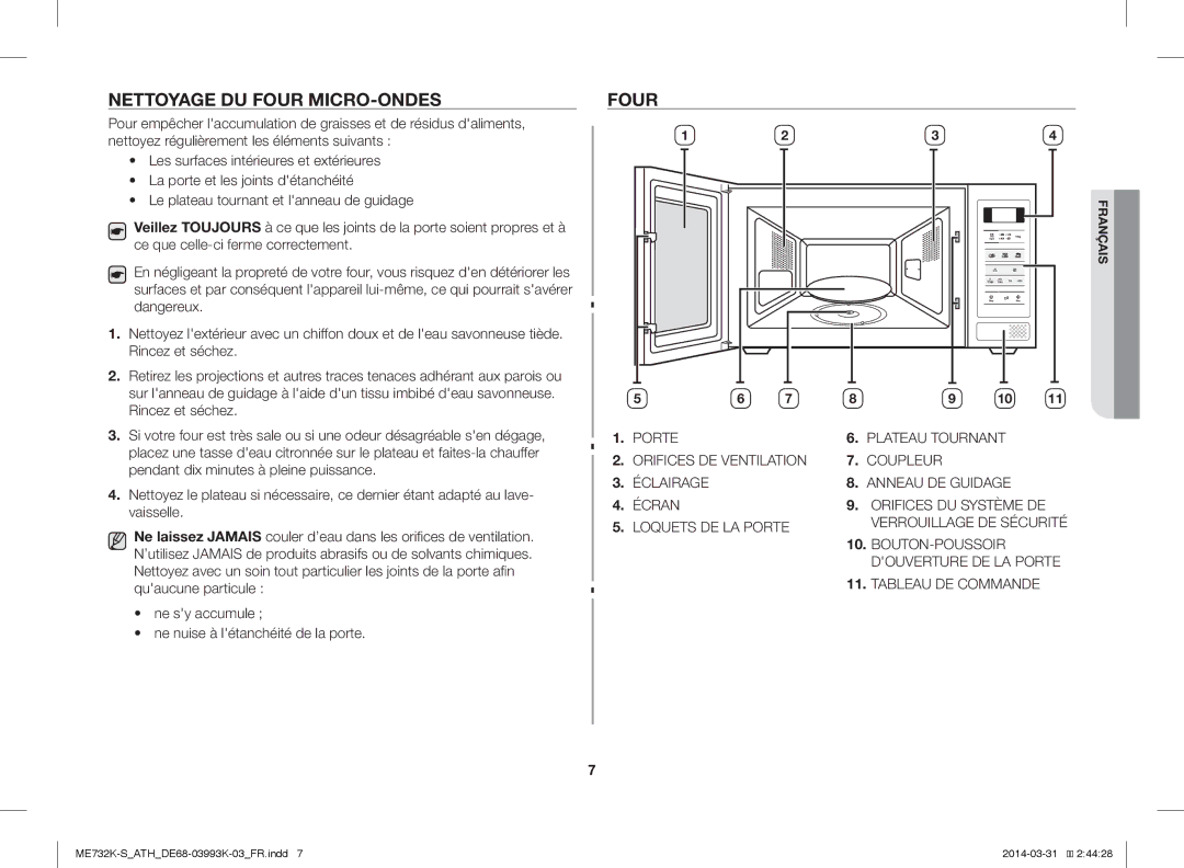 Samsung ME732K-S/XEO, ME732K-S/ATH, ME731K/ATH manual Nettoyage DU Four MICRO-ONDES, Rincez et séchez 