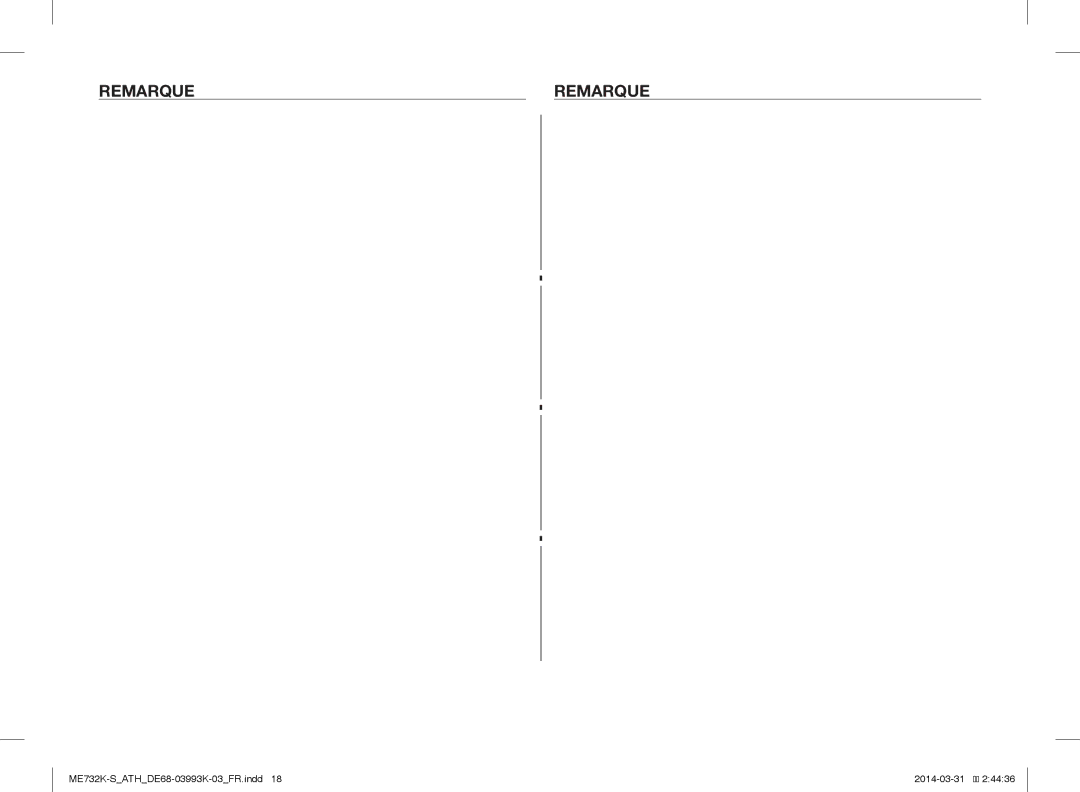 Samsung ME731K/ATH, ME732K-S/XEO, ME732K-S/ATH manual Remarque 