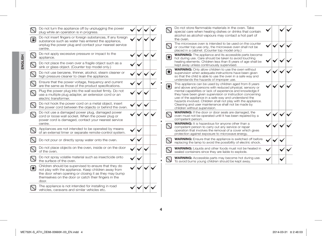 Samsung ME731K/ATH, ME732K-S/XEO, ME732K-S/ATH manual English 