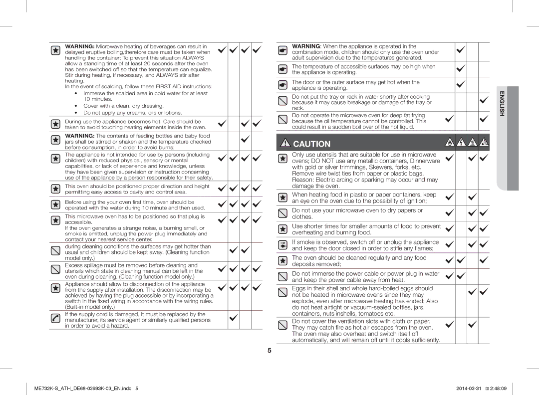 Samsung ME732K-S/XEO, ME732K-S/ATH, ME731K/ATH manual English 