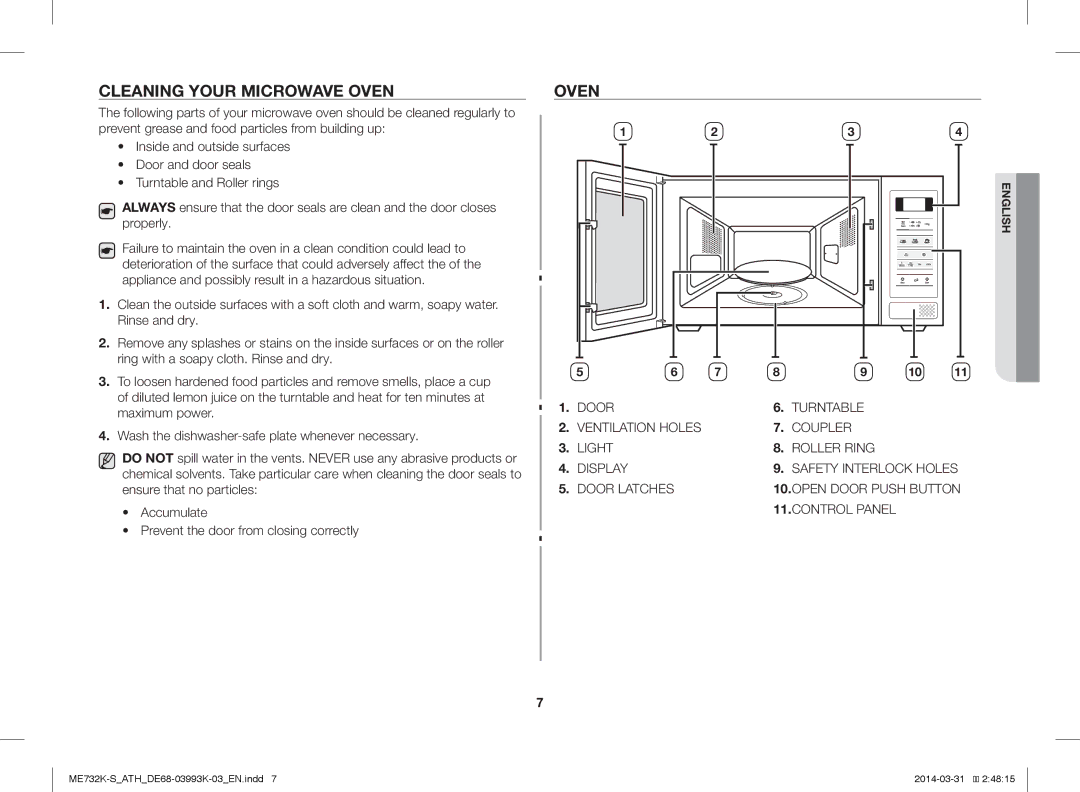 Samsung ME731K/ATH, ME732K-S/XEO, ME732K-S/ATH manual Cleaning Your Microwave Oven 