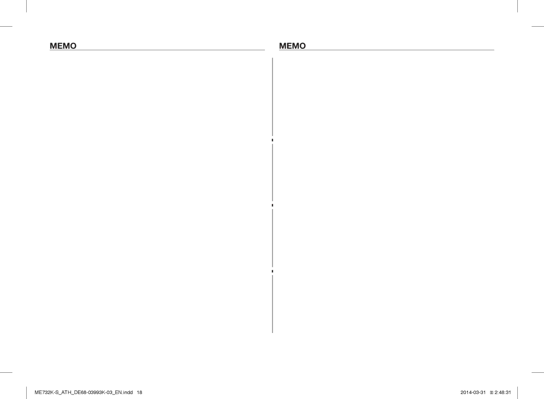 Samsung ME732K-S/ATH, ME732K-S/XEO, ME731K/ATH manual Memo 