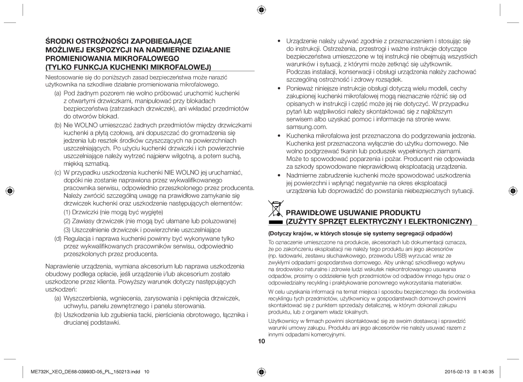 Samsung ME732K/ELE, ME732K/AND, ME732K/XEO, ME732K-S/XEO, ME732K-S/ATH manual Polski 