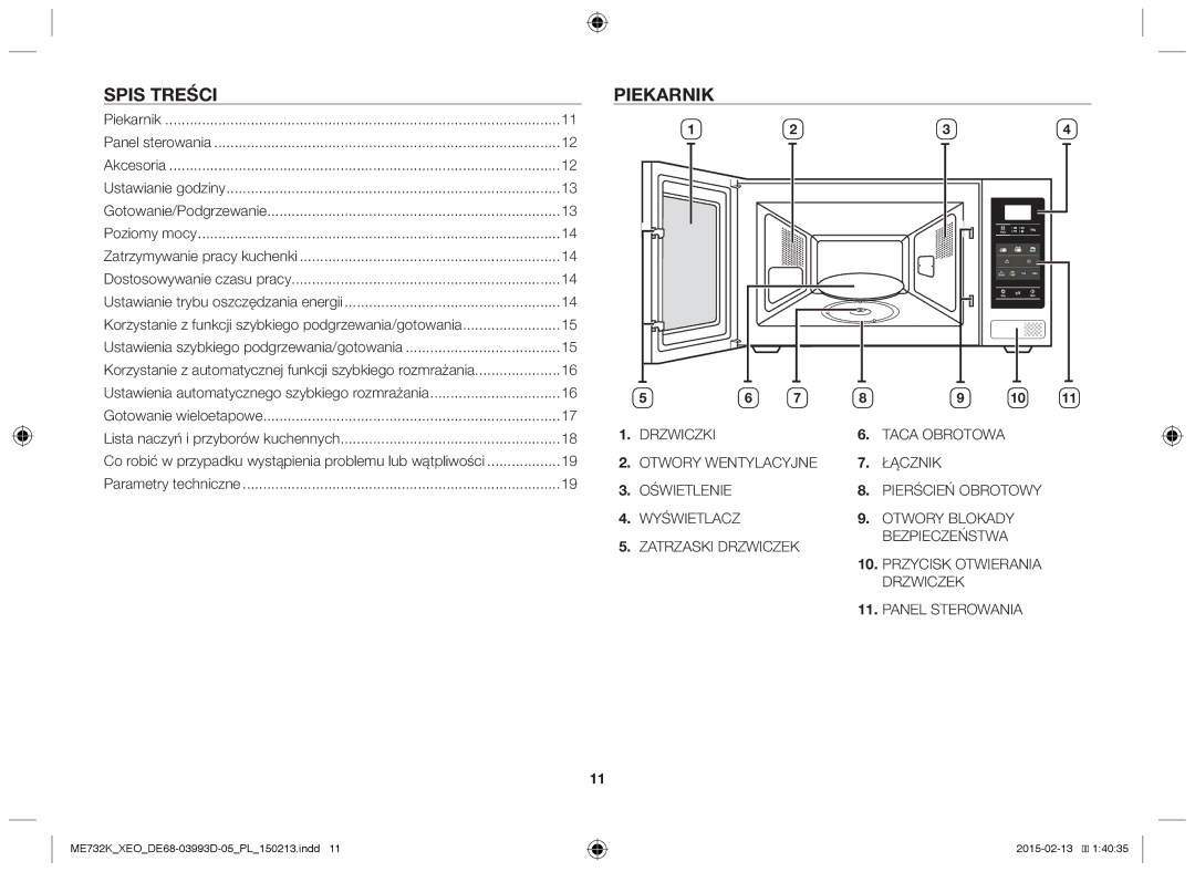 Samsung ME732K/AND, ME732K/ELE, ME732K/XEO, ME732K-S/XEO, ME732K-S/ATH manual Spis treści, Piekarnik 