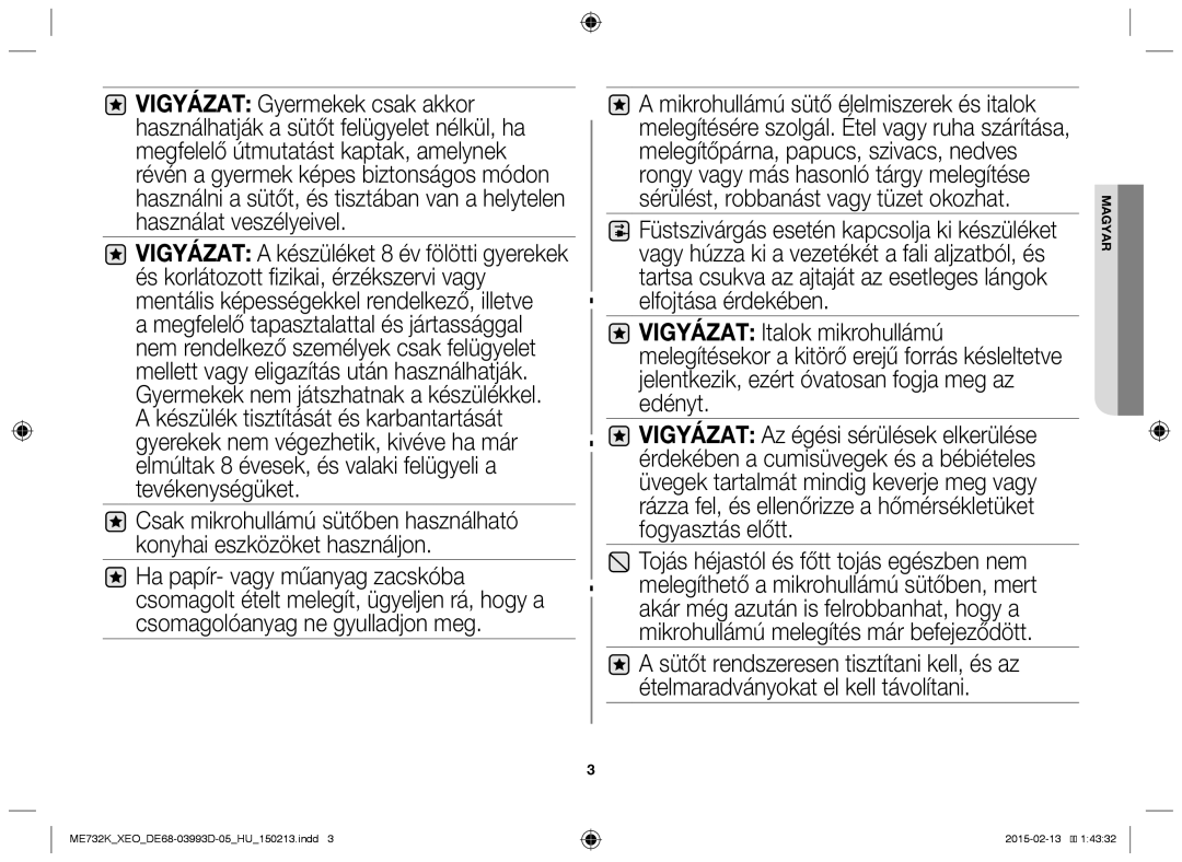 Samsung ME732K-S/XEO, ME732K/ELE, ME732K/AND, ME732K/XEO, ME732K-S/ATH manual Magyar 