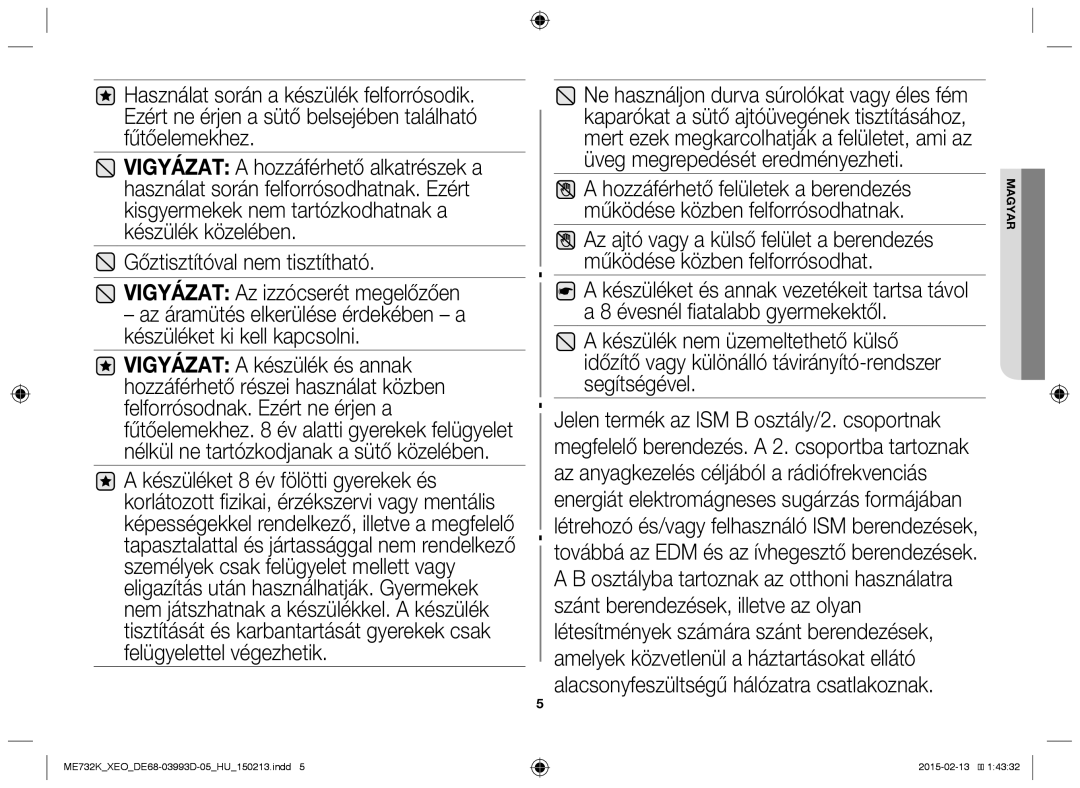 Samsung ME732K/ELE, ME732K/AND, ME732K/XEO, ME732K-S/XEO, ME732K-S/ATH manual Magyar 