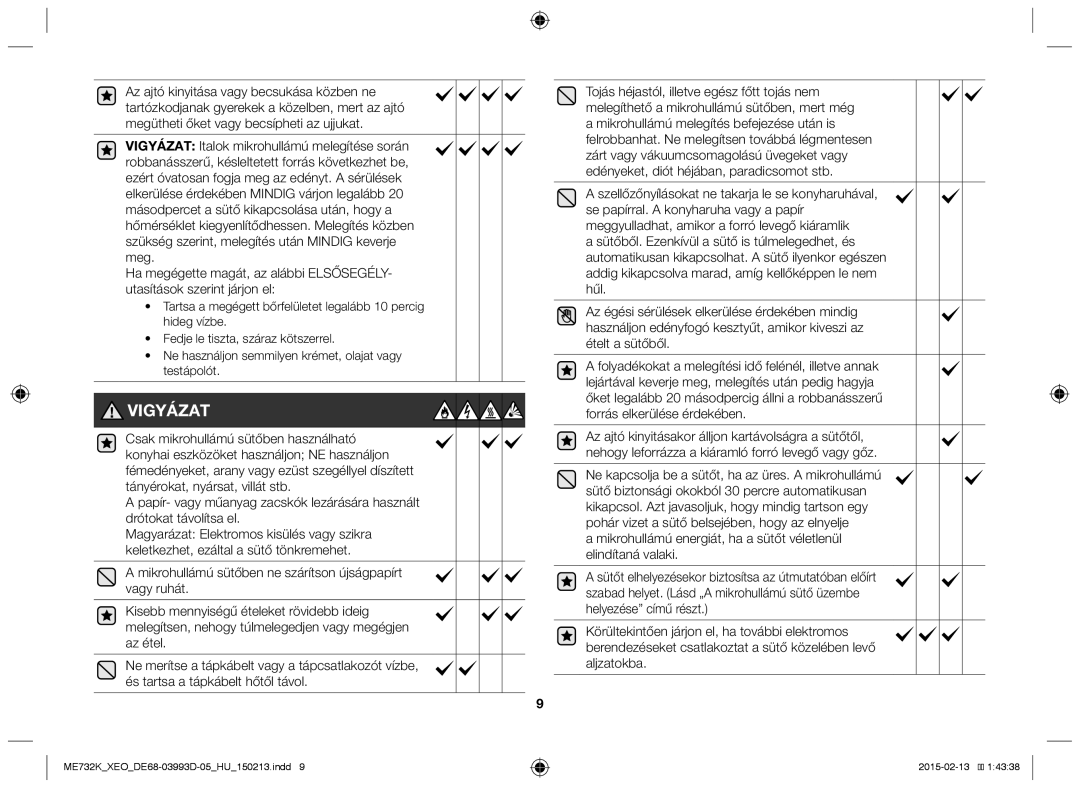 Samsung ME732K-S/ATH, ME732K/ELE, ME732K/AND, ME732K/XEO, ME732K-S/XEO manual Vigyázat 