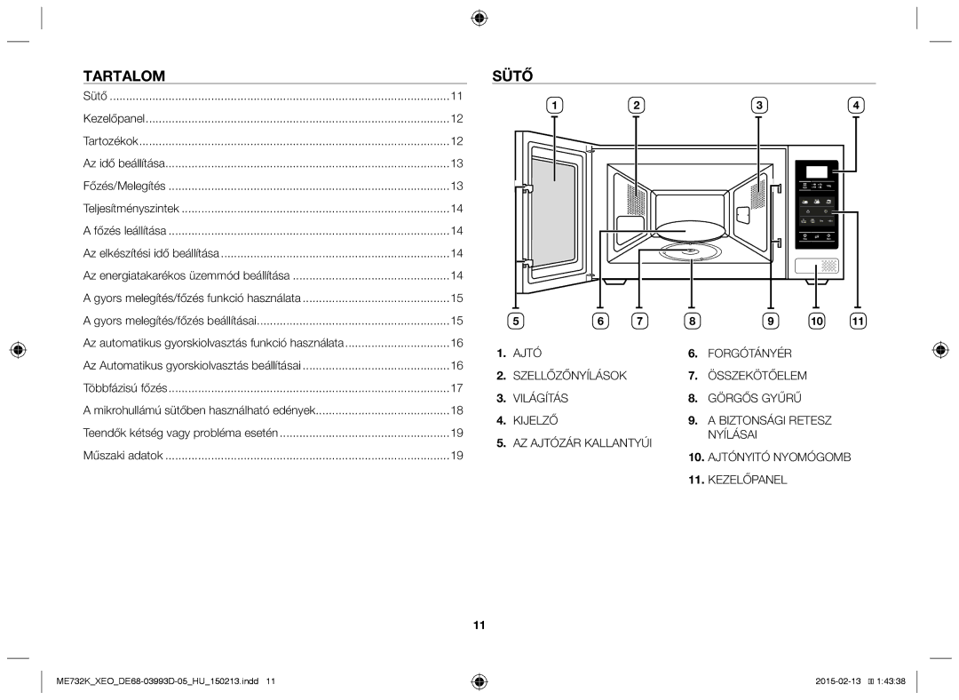 Samsung ME732K/AND, ME732K/ELE, ME732K/XEO, ME732K-S/XEO, ME732K-S/ATH manual Tartalom, Sütő 