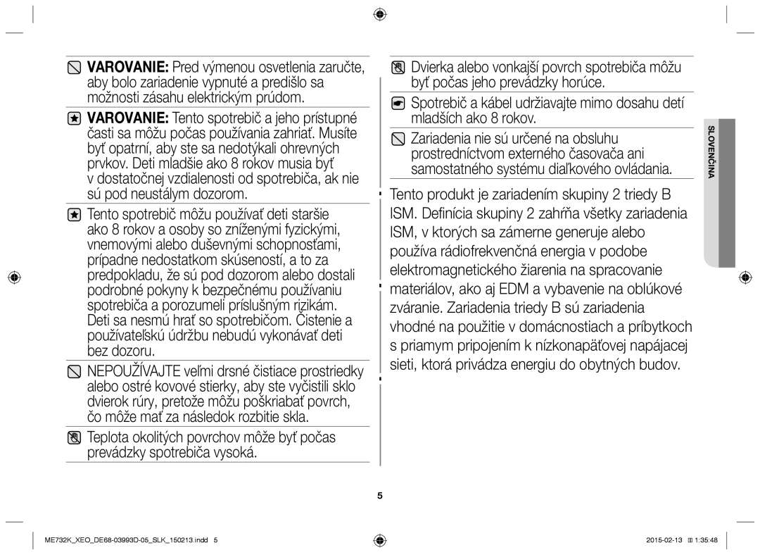 Samsung ME732K/ELE, ME732K/AND, ME732K/XEO, ME732K-S/XEO, ME732K-S/ATH manual Slovenčina 