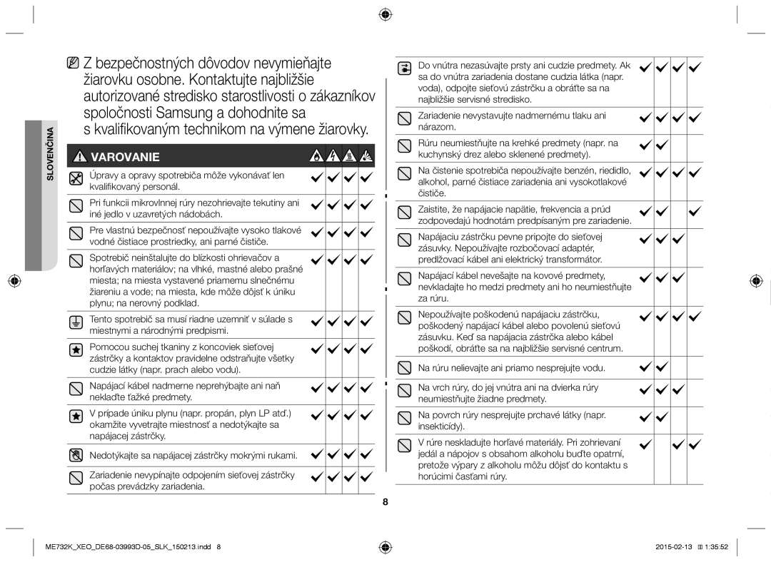 Samsung ME732K-S/XEO, ME732K/ELE manual Bezpečnostných dôvodov nevymieňajte, Kvalifikovaným technikom na výmene žiarovky 