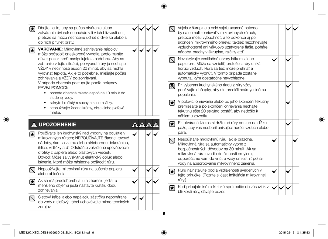 Samsung ME732K-S/ATH, ME732K/ELE, ME732K/AND, ME732K/XEO, ME732K-S/XEO manual Upozornenie 