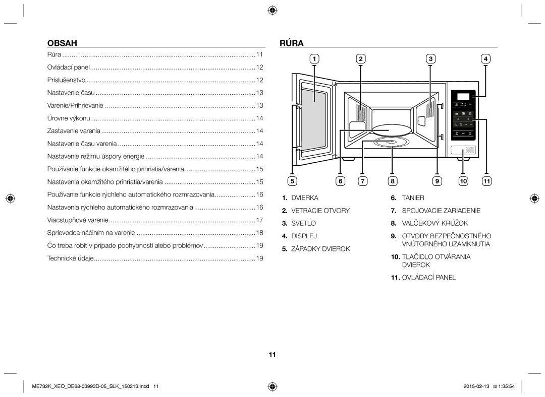 Samsung ME732K/AND, ME732K/ELE, ME732K/XEO, ME732K-S/XEO, ME732K-S/ATH manual Obsah, Rúra 