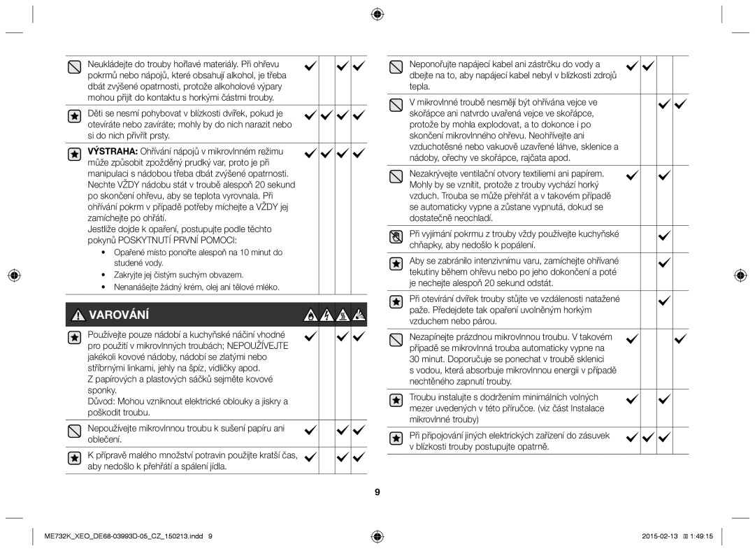 Samsung ME732K-S/ATH, ME732K/ELE, ME732K/AND, ME732K/XEO, ME732K-S/XEO manual Varování 