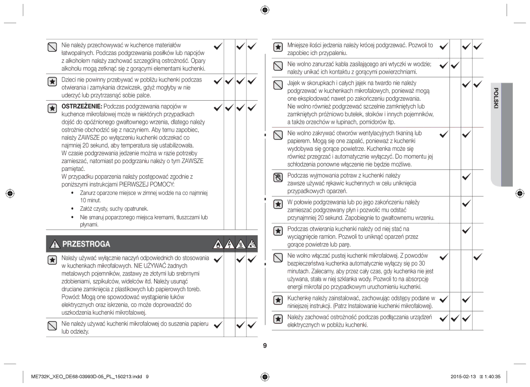 Samsung ME732K-S/ATH, ME732K/ELE, ME732K/AND, ME732K/XEO, ME732K-S/XEO manual Przestroga 